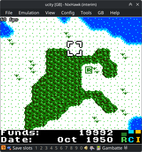 Figure 2 — Game Boy Color homebrew running in an emulator. Representative of the GBC experience the PicoCalc + RP2350 delivers via peanutGB or gb-rp2350. Pico 1 cannot quite drive GBC at full speed; Pico 2 ha…