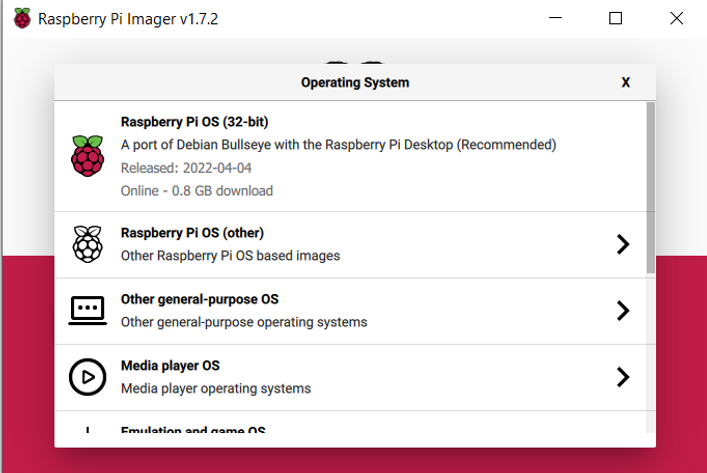 Figure 2 — 2 — Raspberry Pi Imager, used to write the OS image for the DFCD's Pi 5. Photo via web search (personal-reference use).