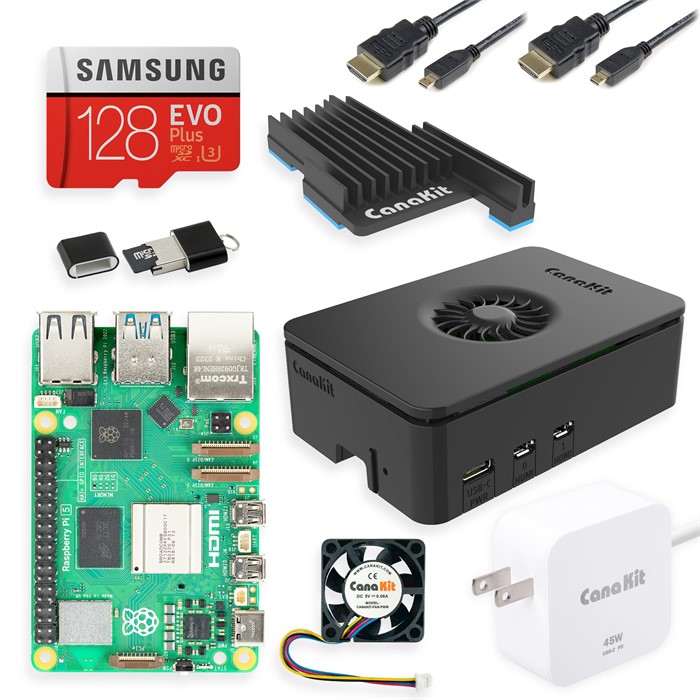 Figure 2 — 2 — A Raspberry Pi 5 with a typical accessory kit. The PiFlux ships in 2/4/8/16 GB Pi 5 configurations. Photo via web search (personal-reference use).