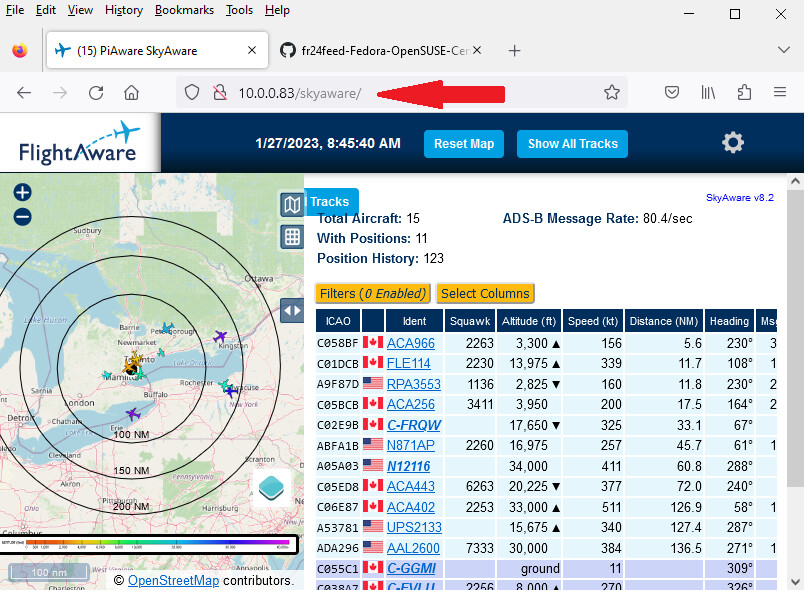 Figure 6 — 6 — A dump1090 / SkyAware web interface tracking live aircraft from an ADS-B feed. Photo via web search (personal-reference use).